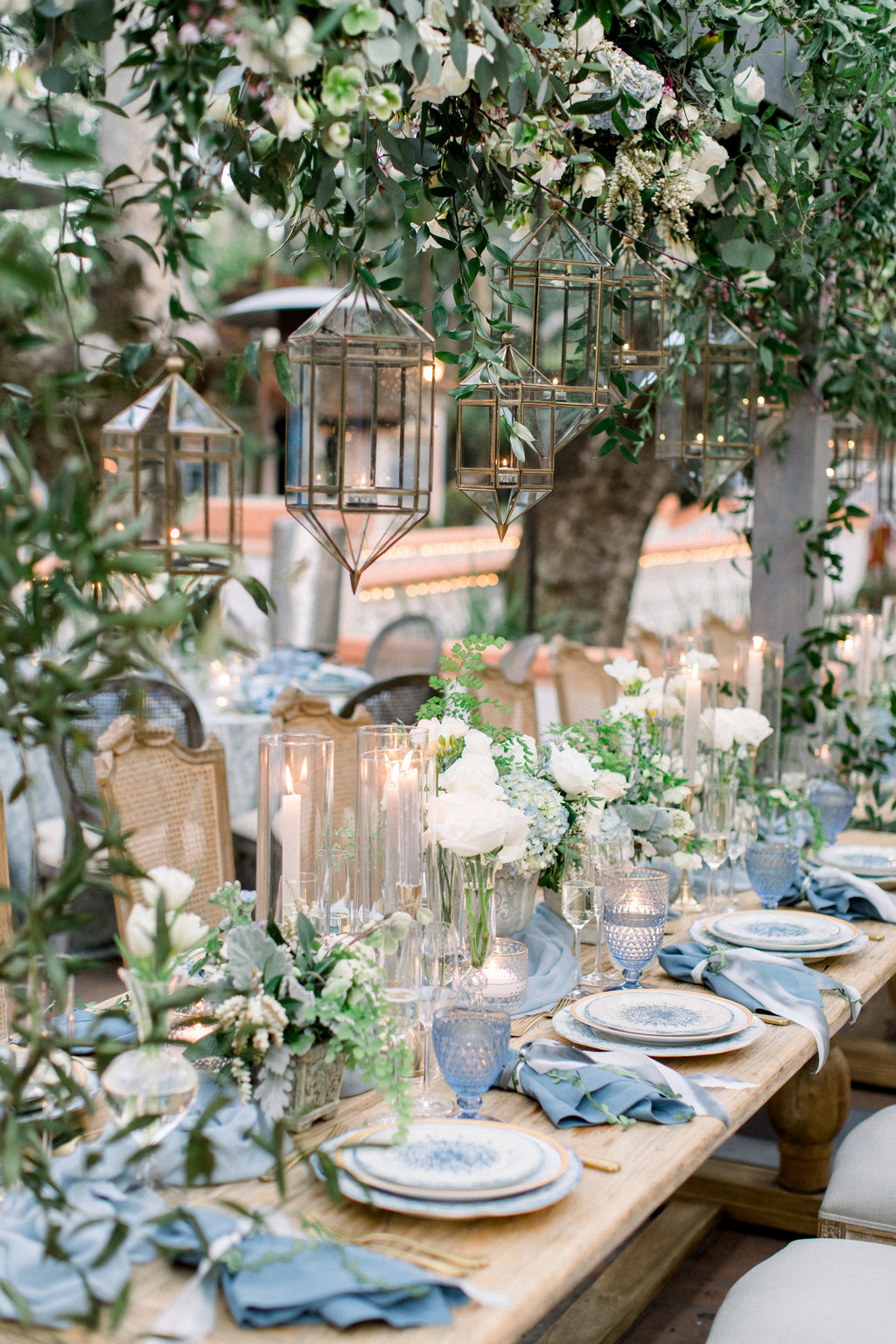 Candlelight down the reception table at Rancho Las Lomas