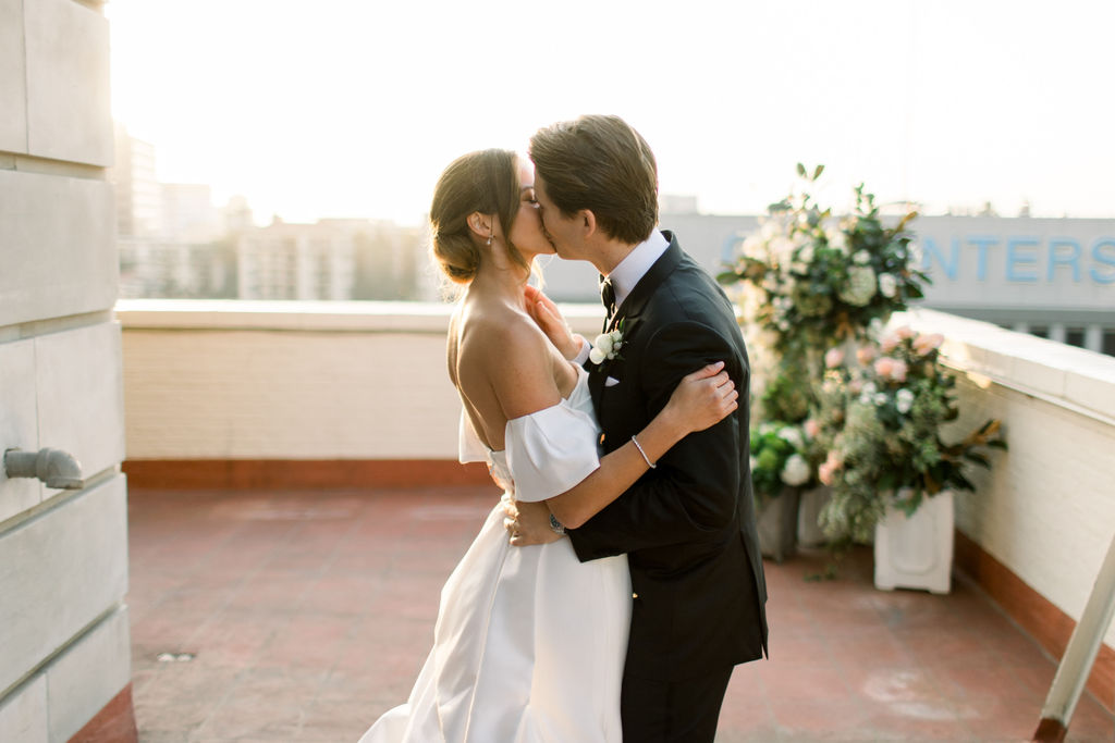 Backlit on the rooftop terrace at golden hour
