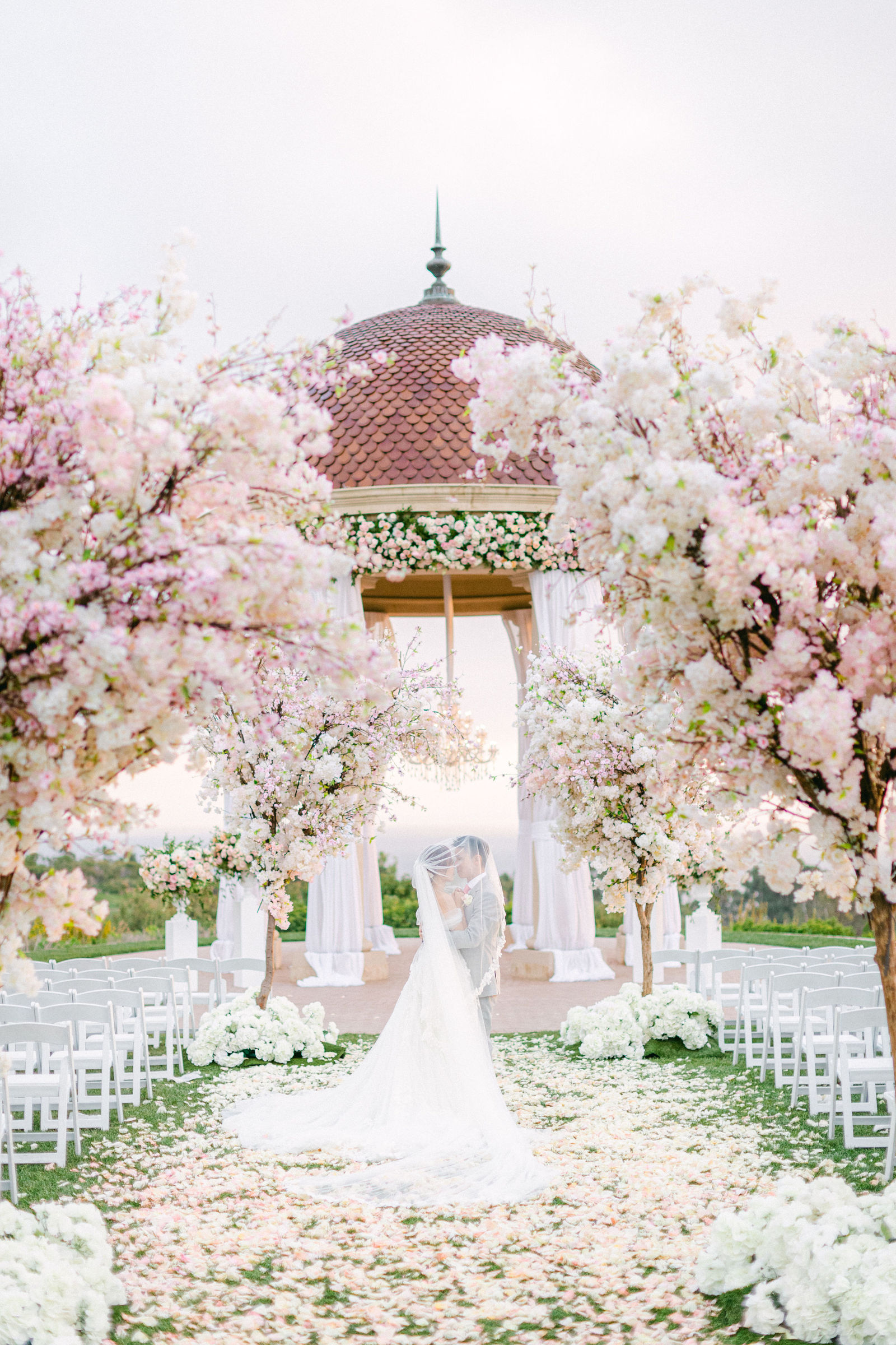 Cherry blossoms around the rotunda at Pelican Hill